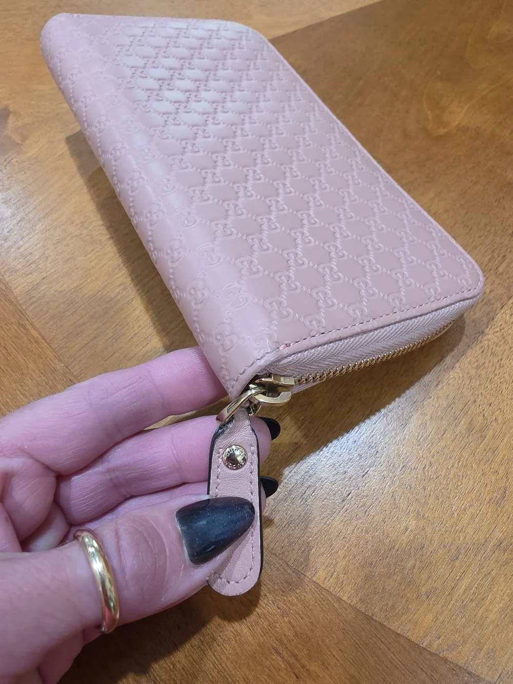 Gucci Supreme Pink GG Embossed Leather Zip Around Wallet